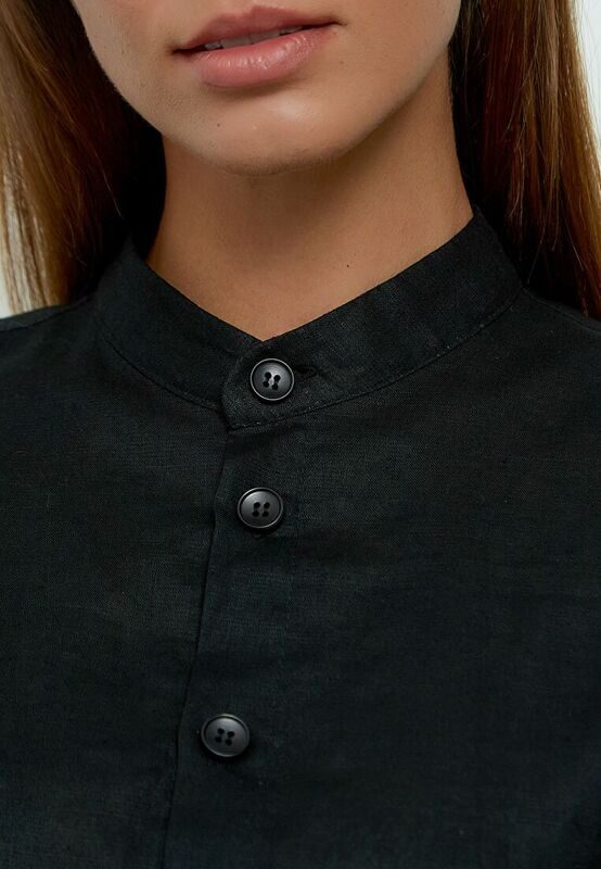 Рубашка черная с воротником стойка 100% конопля